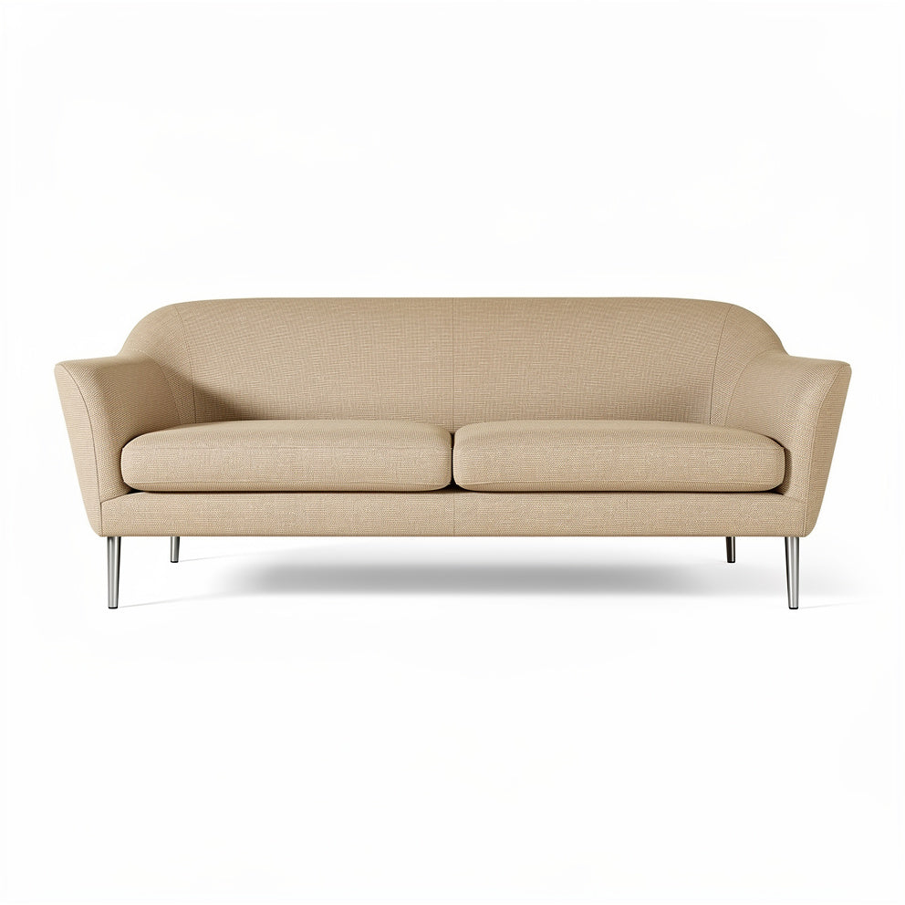 **Moderne beige bank met slanke metalen poten**