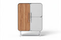 **Moderne Koelkast met Houten Deur en Minimalistisch Ontwerp**