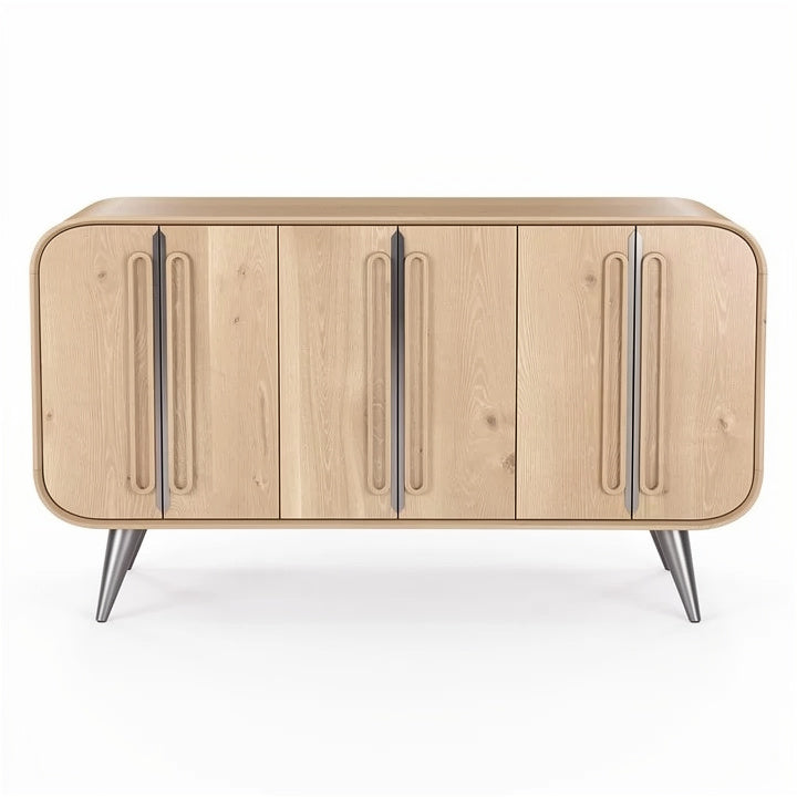 **Moderne houten dressoir met gebogen randen en stijlvolle handgrepen**
